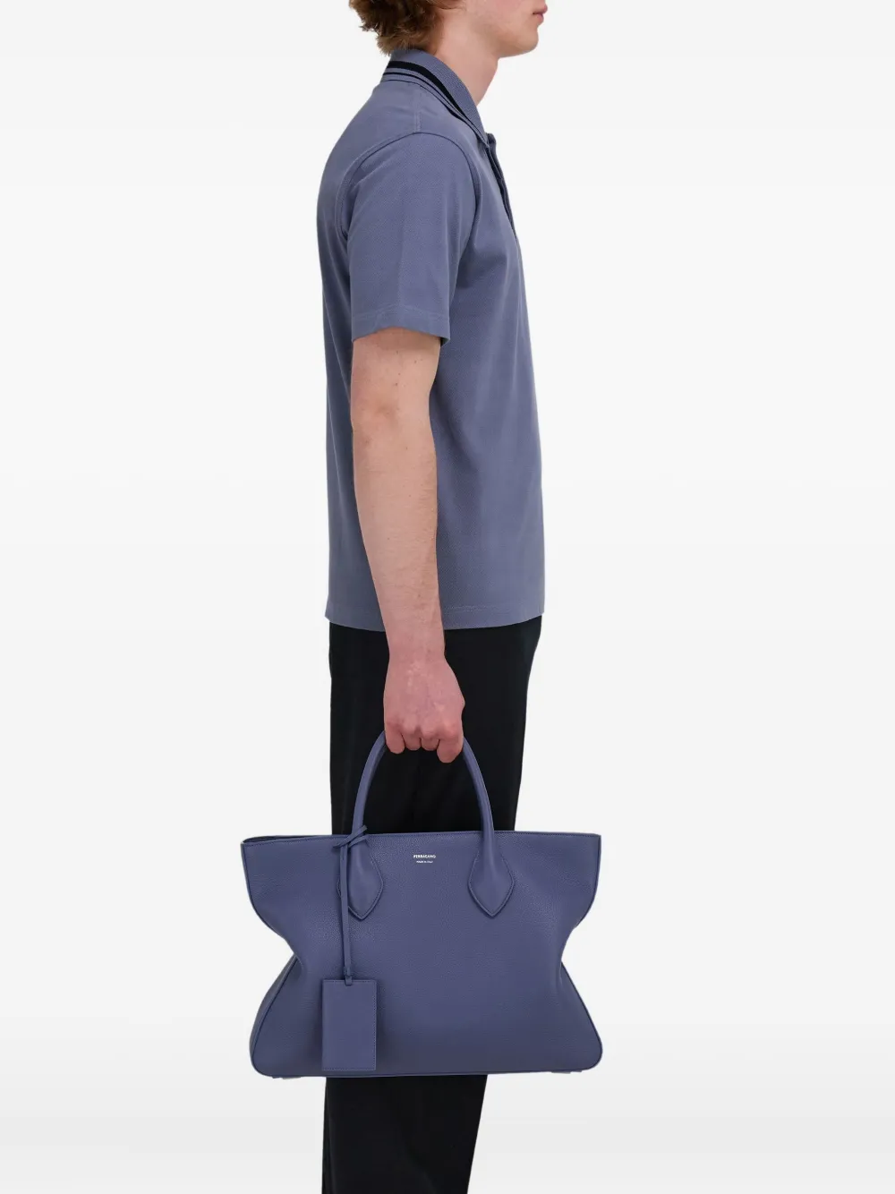 FERRAGAMO MONOGRAM STRUCTURED LEATHER TOTE BAG