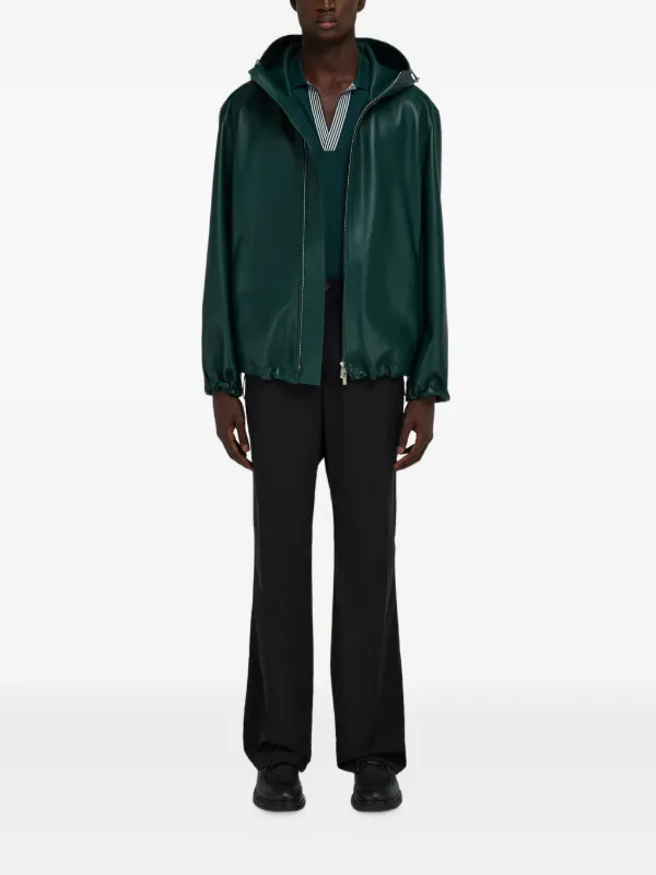 Ferragamo Hooded Leather Jacket | Green | FARFETCH