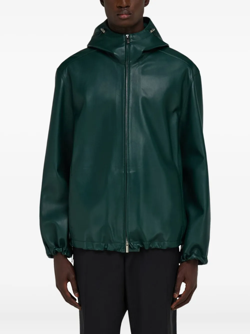 hooded leather jacket