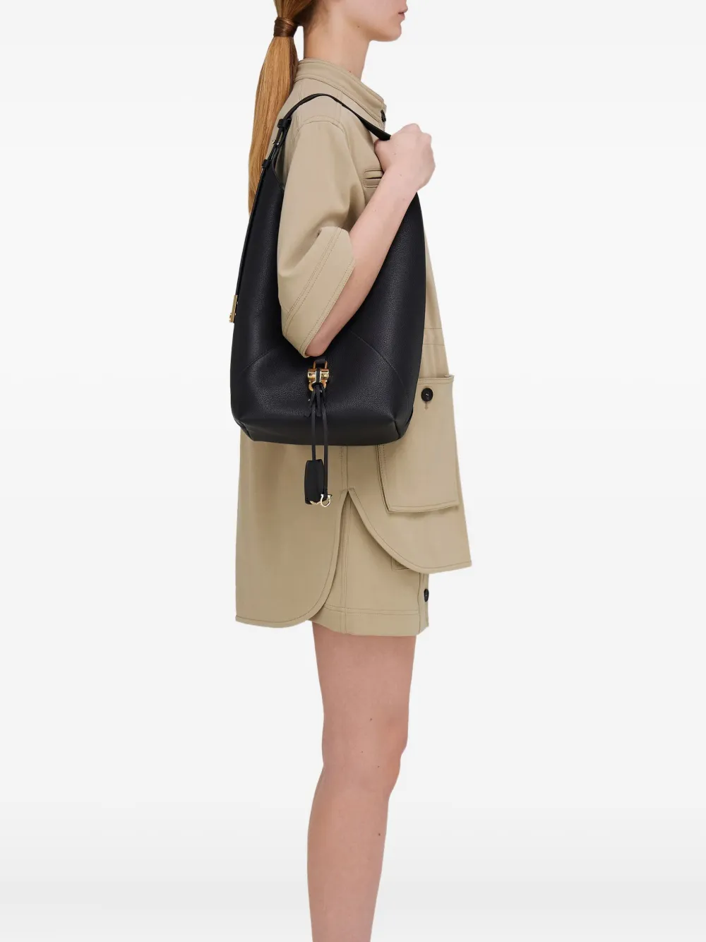 Ferragamo leather hobo shoulder bag - Zwart
