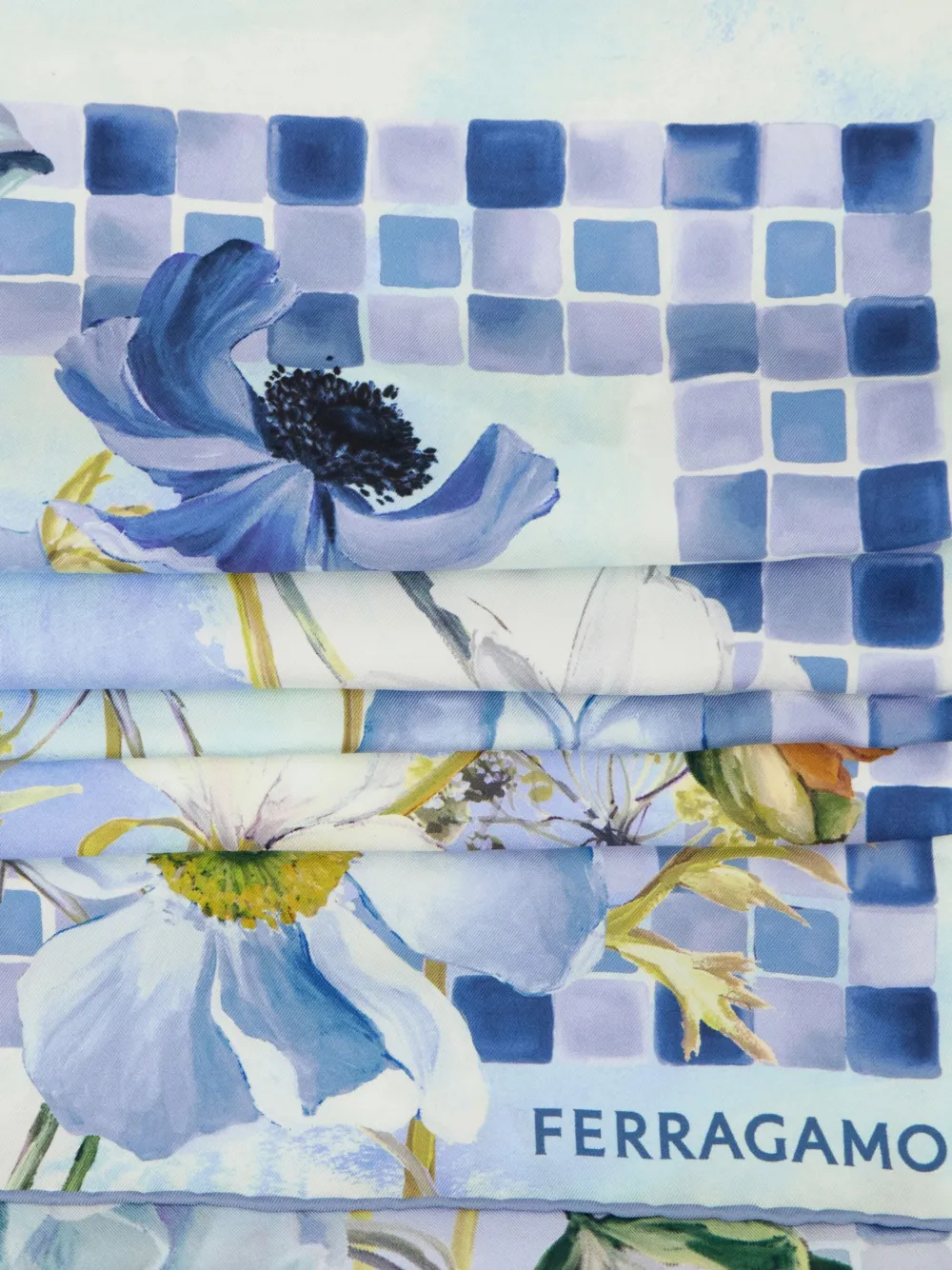 Ferragamo Zijden sjaal met Fiori-print - Blauw