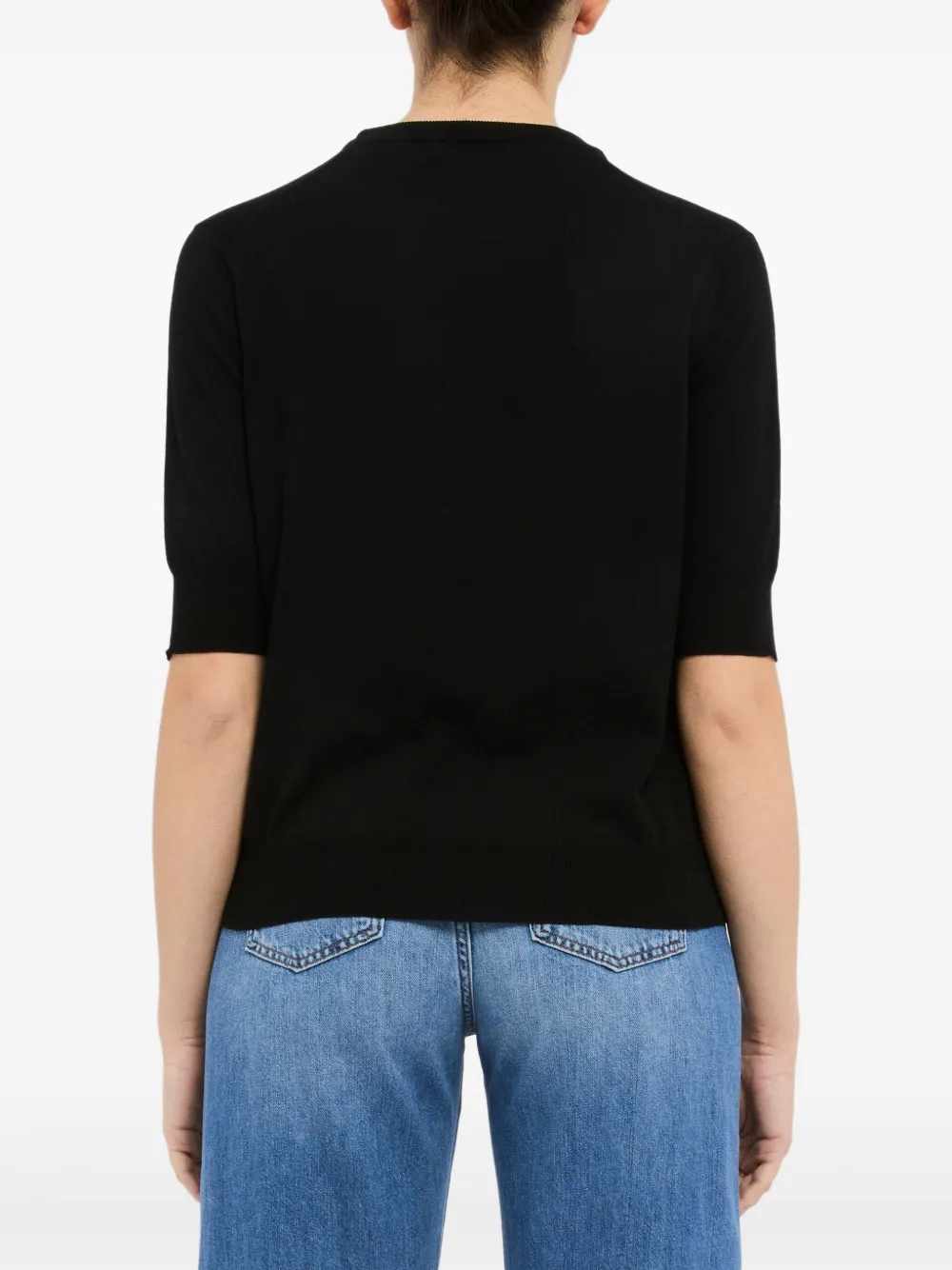 Kangra Cashmere Black Crewneck Solid T-shirt