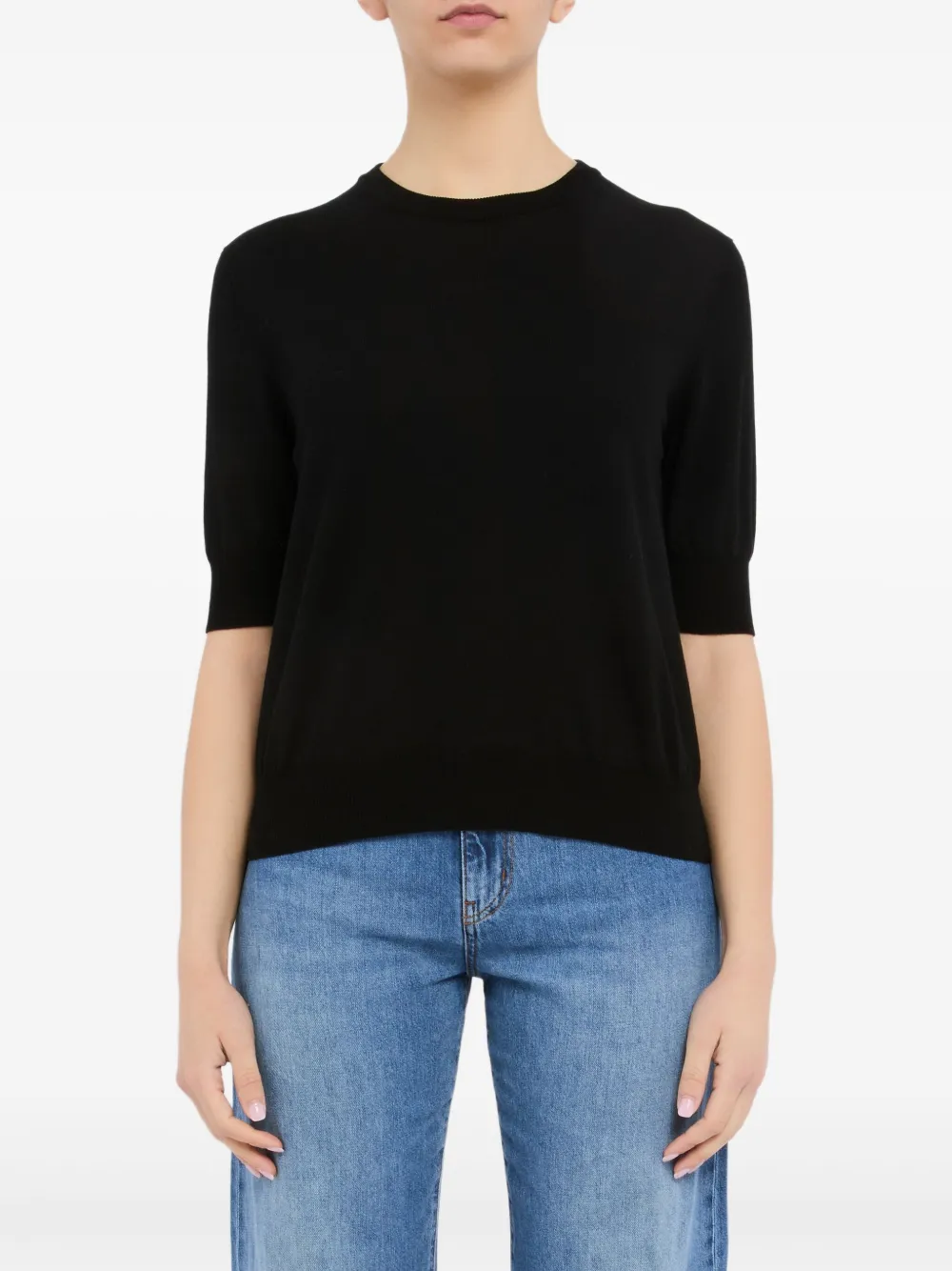 Kangra Cashmere Black Crewneck Solid T-shirt