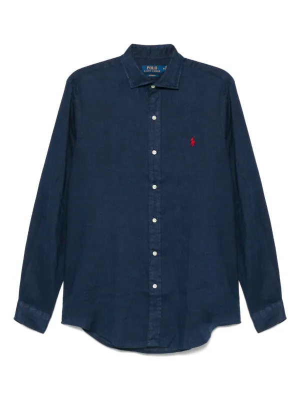 Polo Ralph Lauren Chemise En Lin Bleu FARFETCH DZ