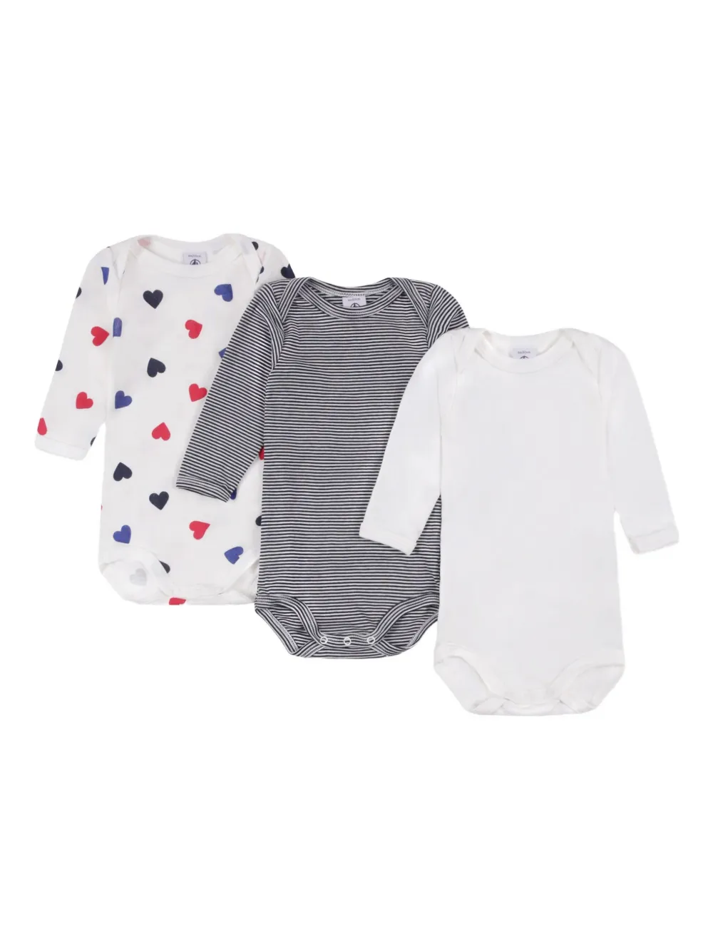 Petit Bateau Printed Bodysuit (pack Of Three) In White