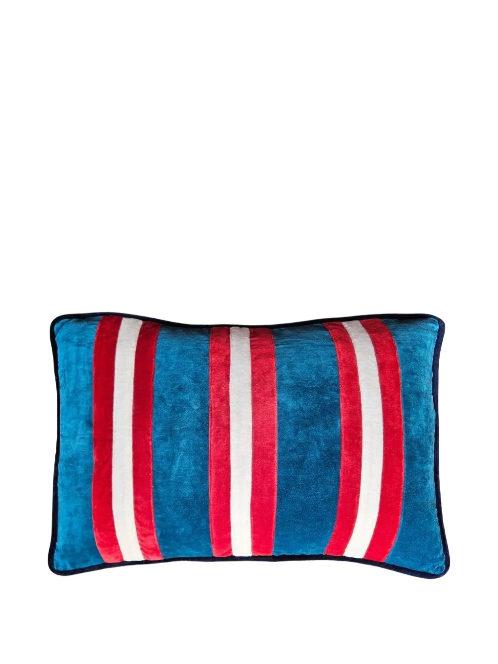 Les-Ottomans ストライプ ベルベットクッション 60cm x 40cm - ブルー Les-Ottomans ストライプ ベルベットクッション 60cm x 40cm - ブルー