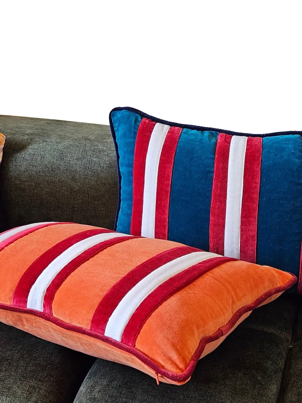 Les-Ottomans striped velvet cushion (60cm x 40cm) | Cushions | Image 2