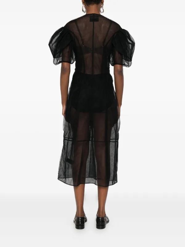 simone rocha sheer embellished midi dress SIMONE ROCHA - Puff-Sleeve Jewel-Embellished Sheer Midi Dress