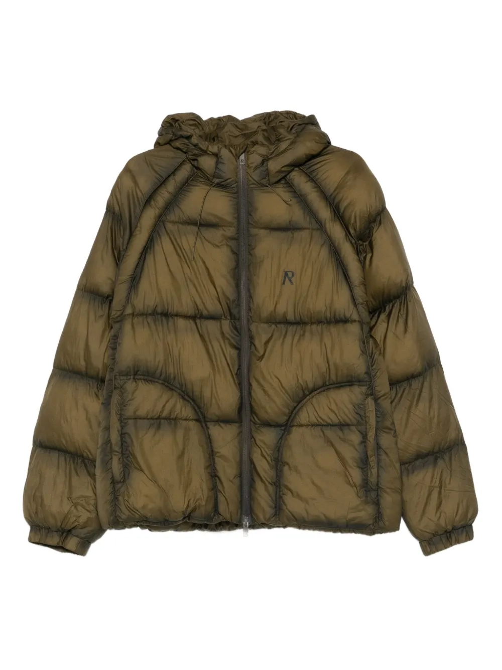 Represent translucent hooded puffer jacket | Green | Image 1