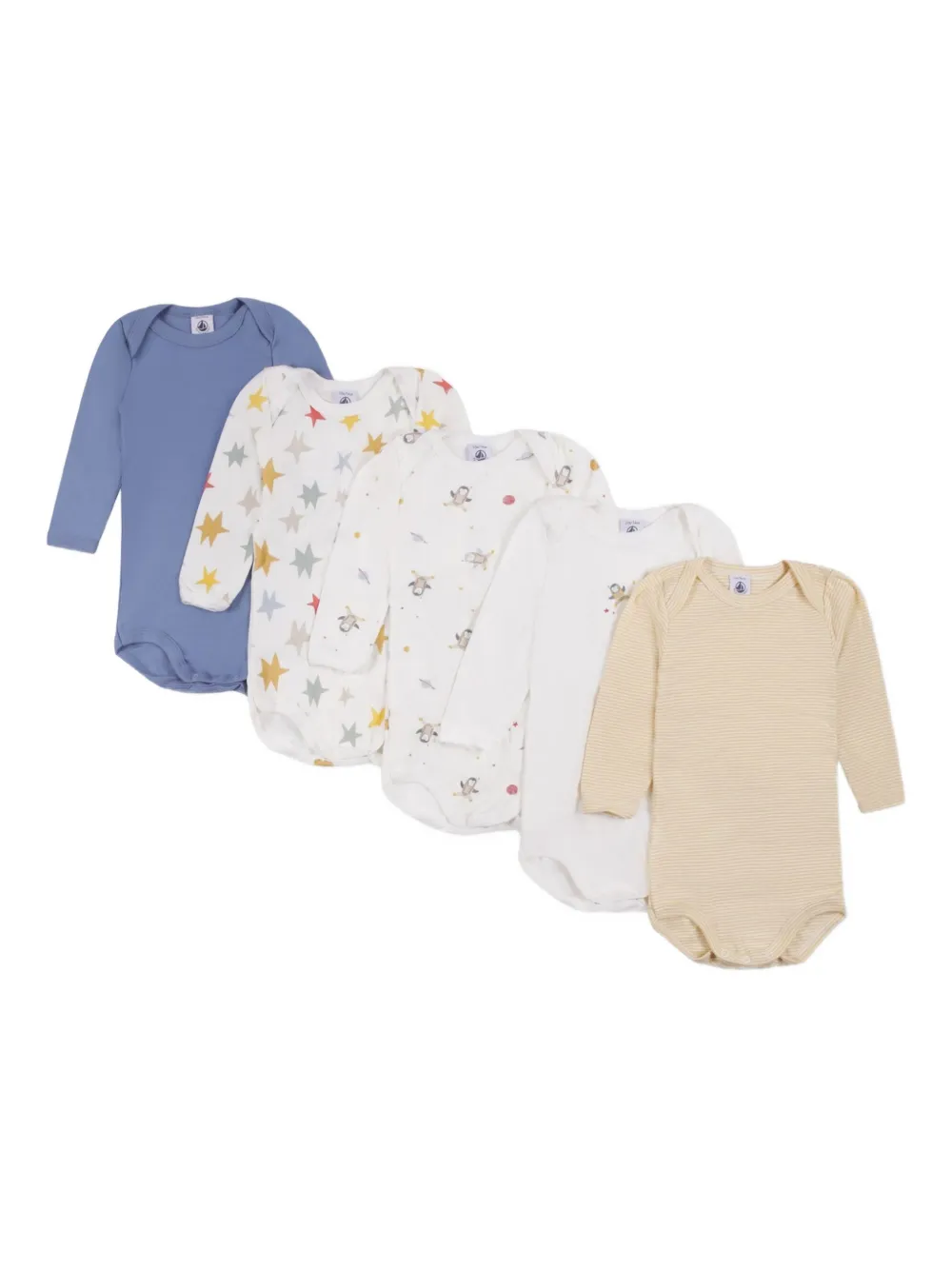 Petit Bateau long-sleeve bodies (pack of five) Wit