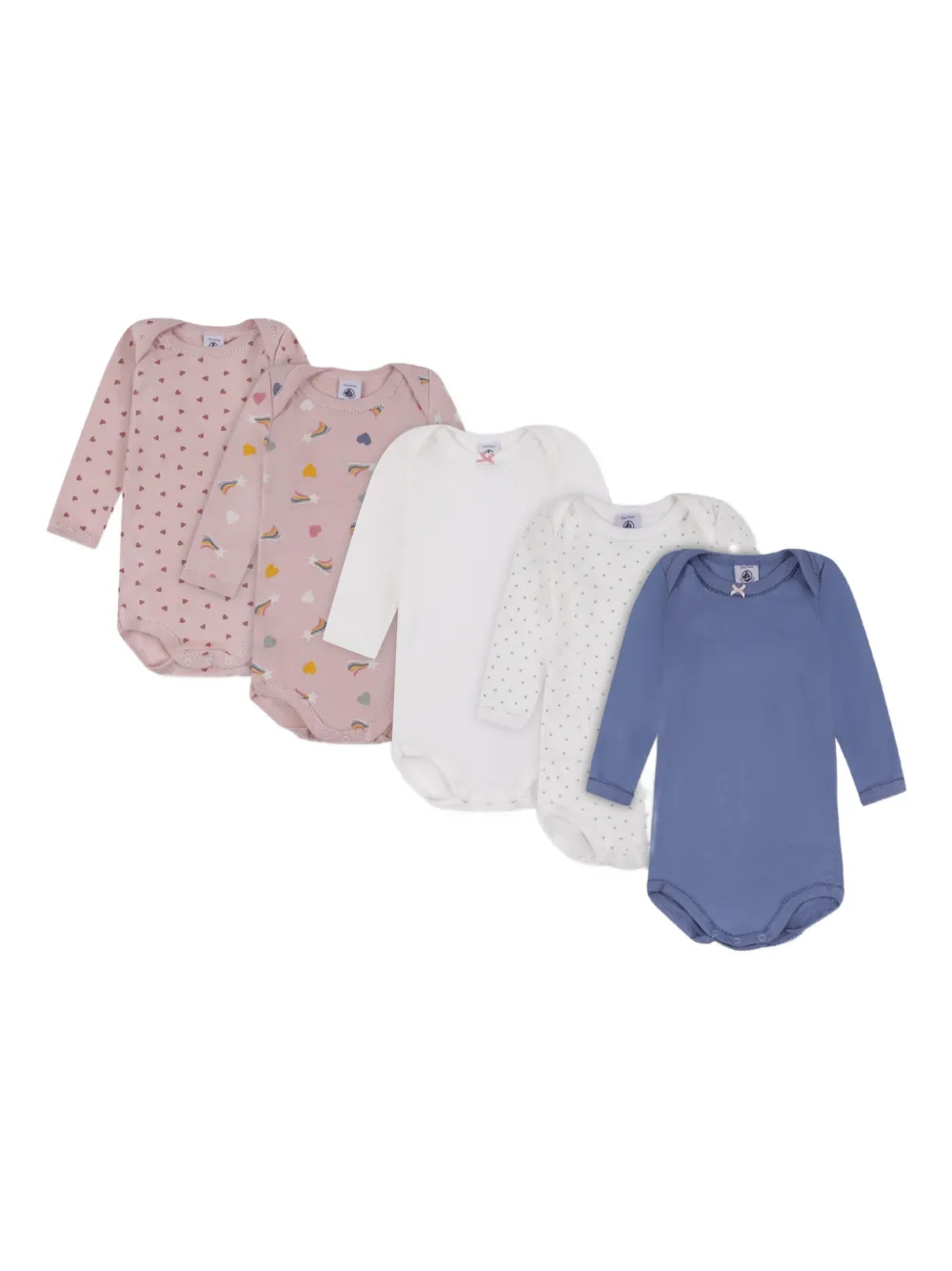 Petit Bateau heart-print long-sleeve bodysuit (pack of five) Blauw