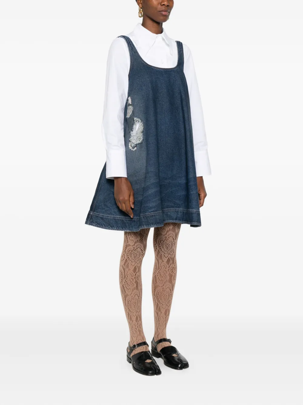 Simone Rocha Denim mini-jurk met gerafeld effect Blauw