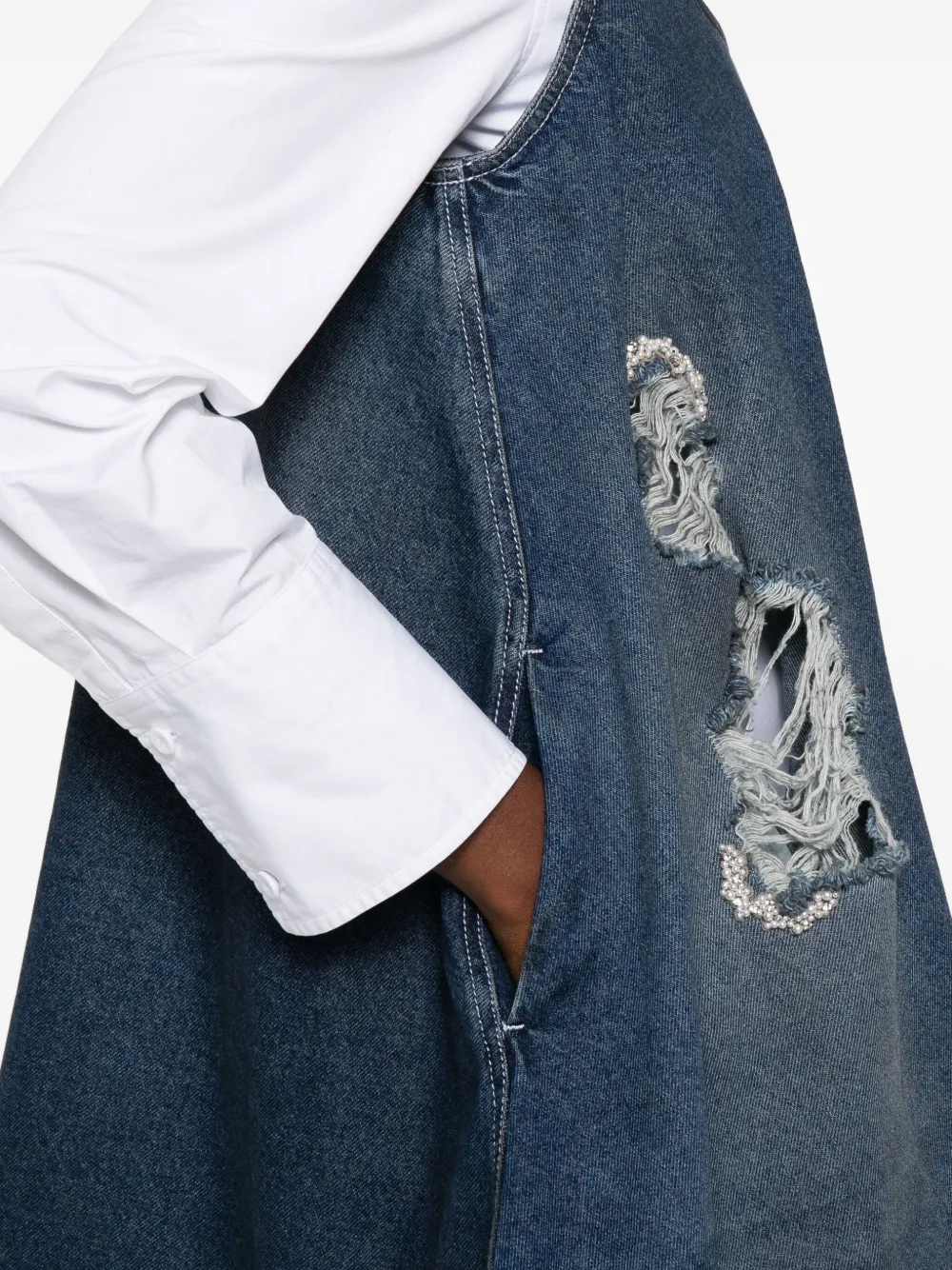 Simone Rocha Denim mini-jurk met gerafeld effect Blauw