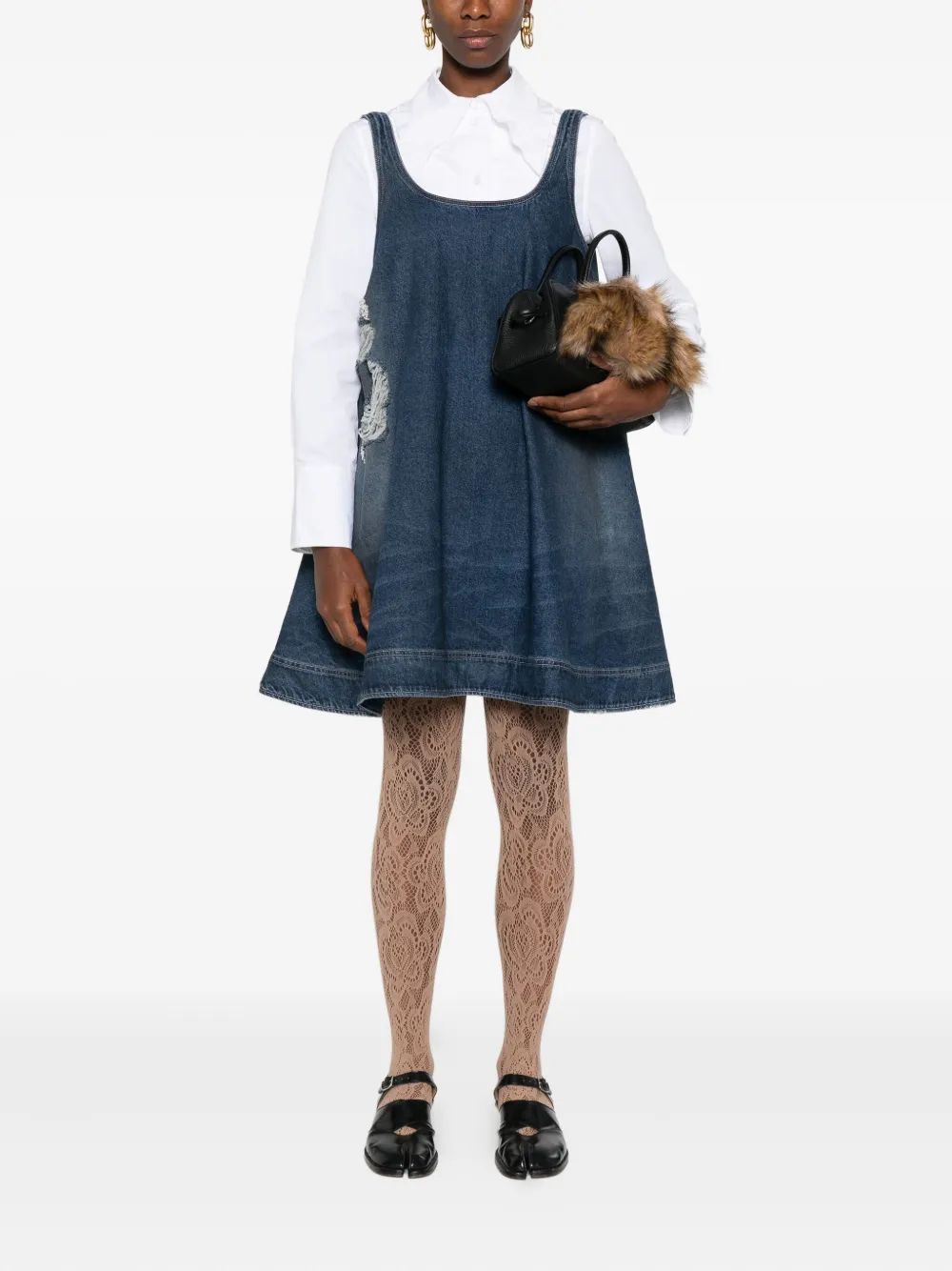 Simone Rocha distressed-effect denim mini dress - Blauw