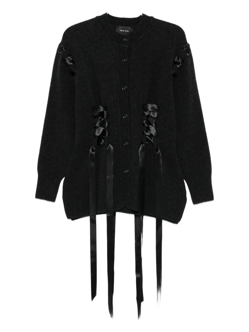 Simone Rocha Ribbon-detail Knitted Cardigan In Black