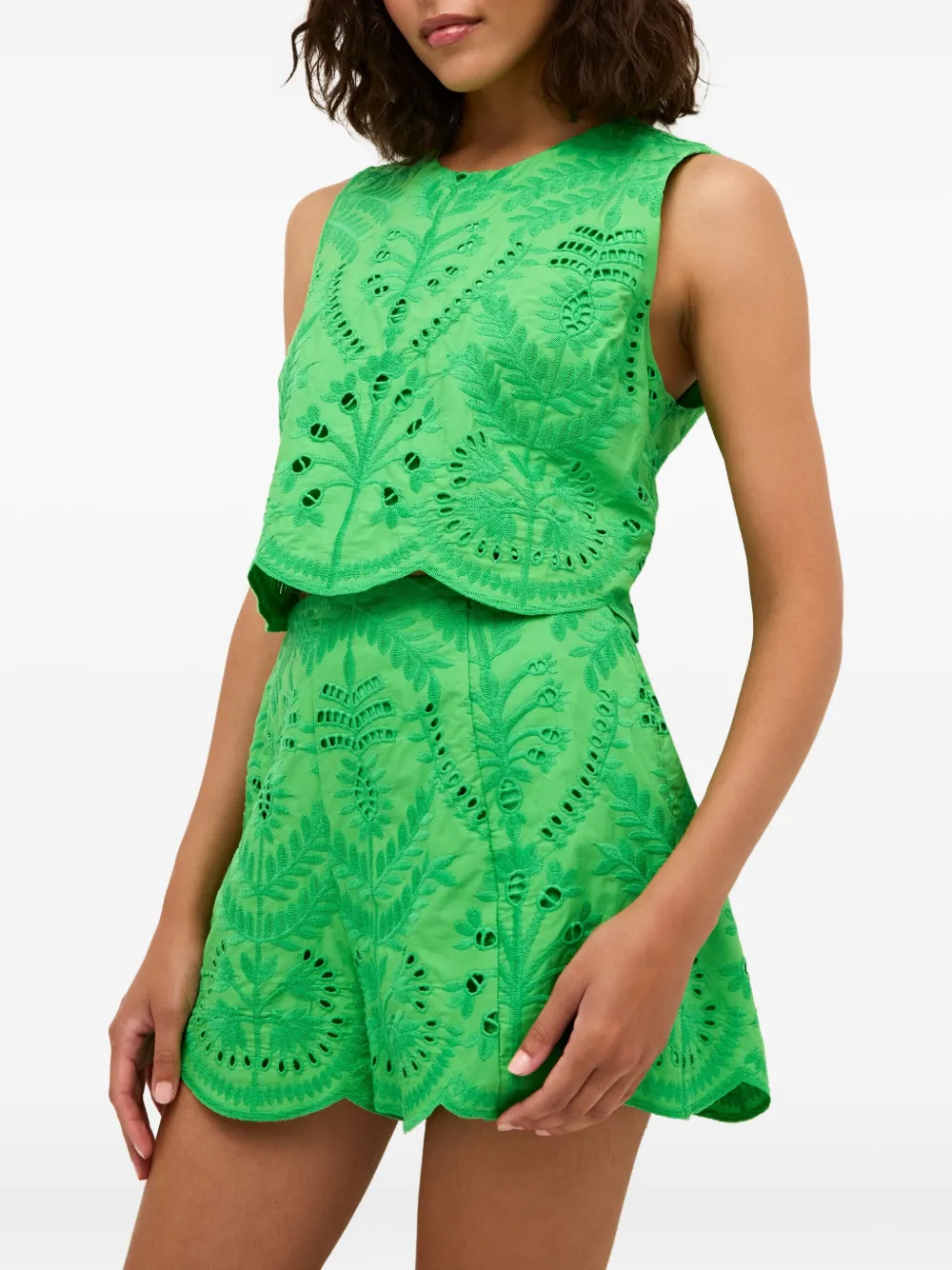 Shop Marie Oliver Fable Broderie-anglaise Scalloped Shorts In Green
