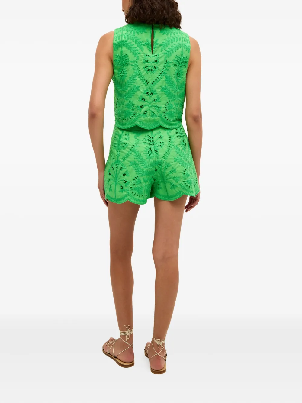 Shop Marie Oliver Fable Broderie-anglaise Scalloped Shorts In Green