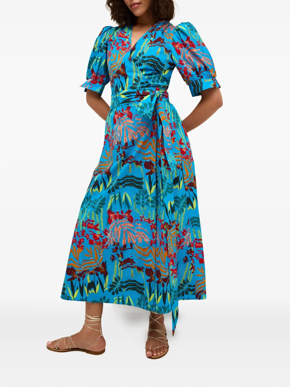 Marie Oliver Rita wikkeljurk met bloemenprint Blauw