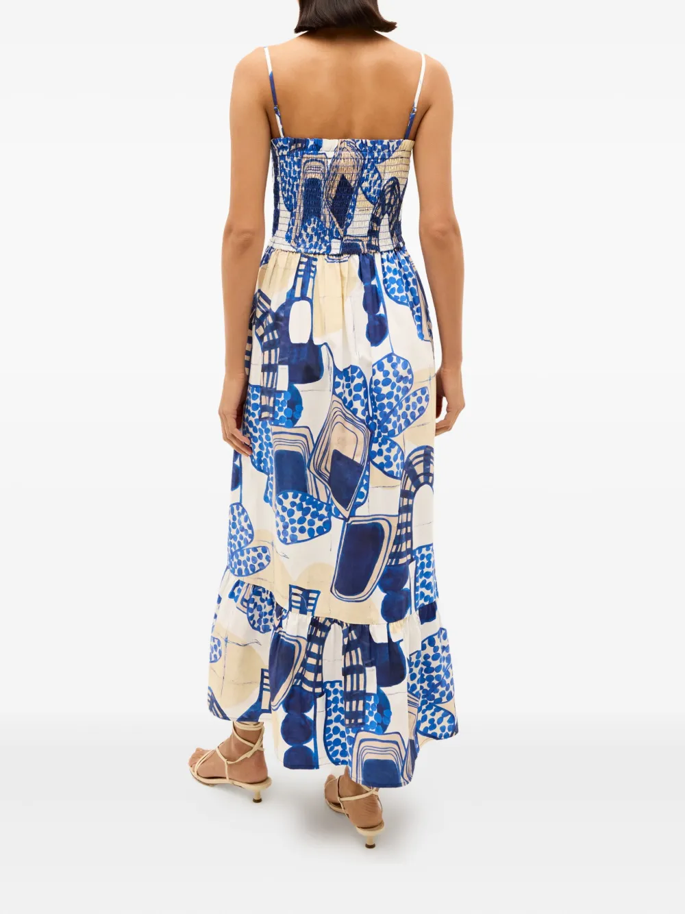 Marie Oliver Neeley Smocked Abstract-print Cotton Midi Dress In White