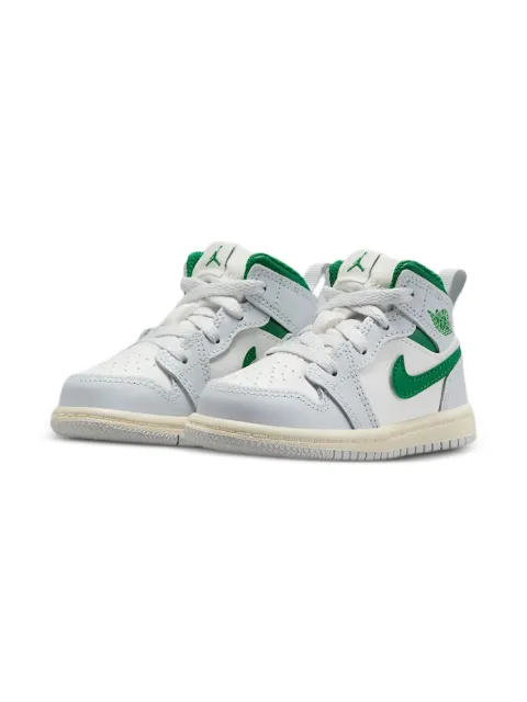 Jordan Kids Jordan 1 Mid "Summit White/Pure Platinum/Sail/Pine Green" sneakers