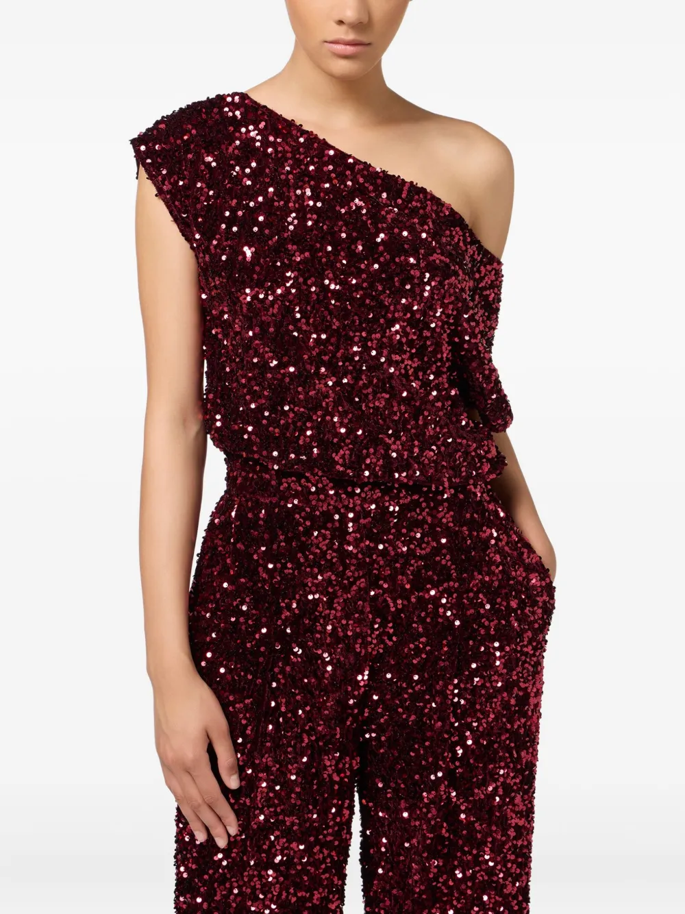 Elisabetta Franchi Chenille Jumpsuit Embroidered With Sequins In Red