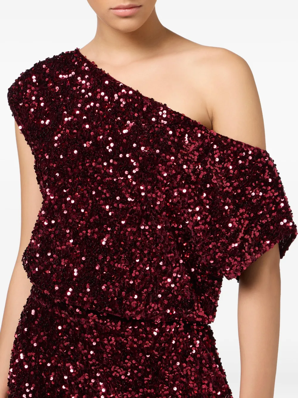 Elisabetta Franchi Chenille Jumpsuit Embroidered With Sequins In Red