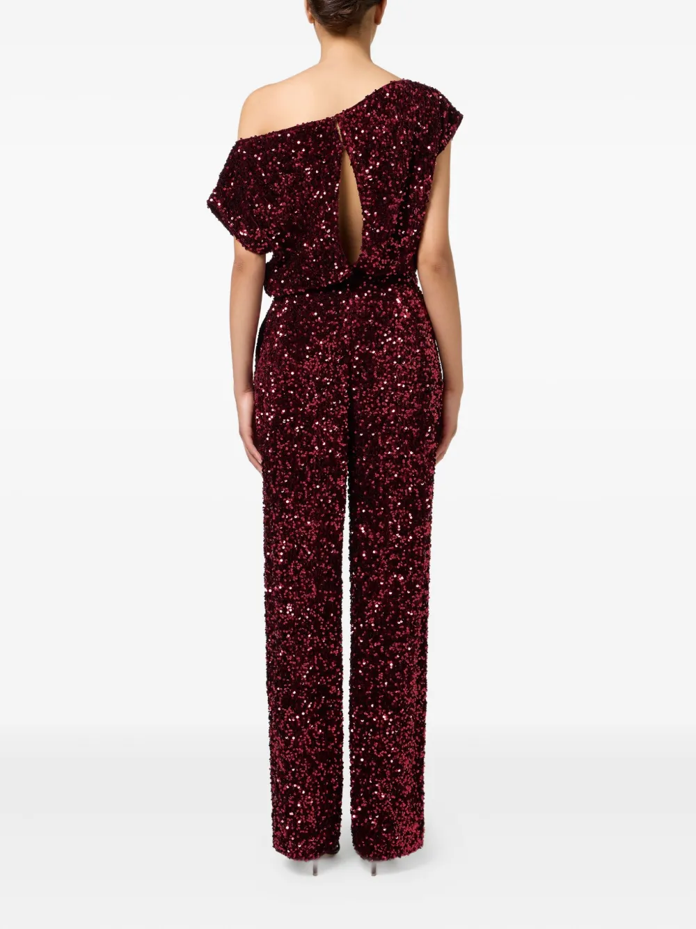 Elisabetta Franchi Chenille Jumpsuit Embroidered With Sequins In Red