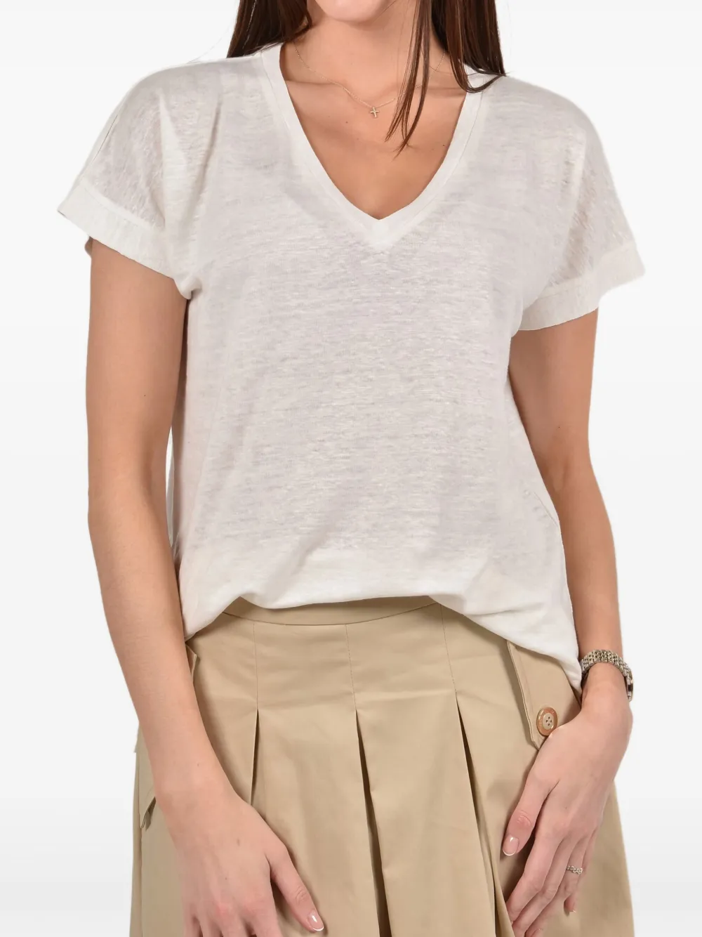 Seventy V-neck linen T-shirt | White | Image 1