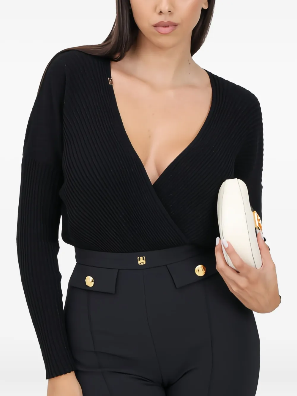 Elisabetta Franchi ribbed wrap bodysuit - Zwart