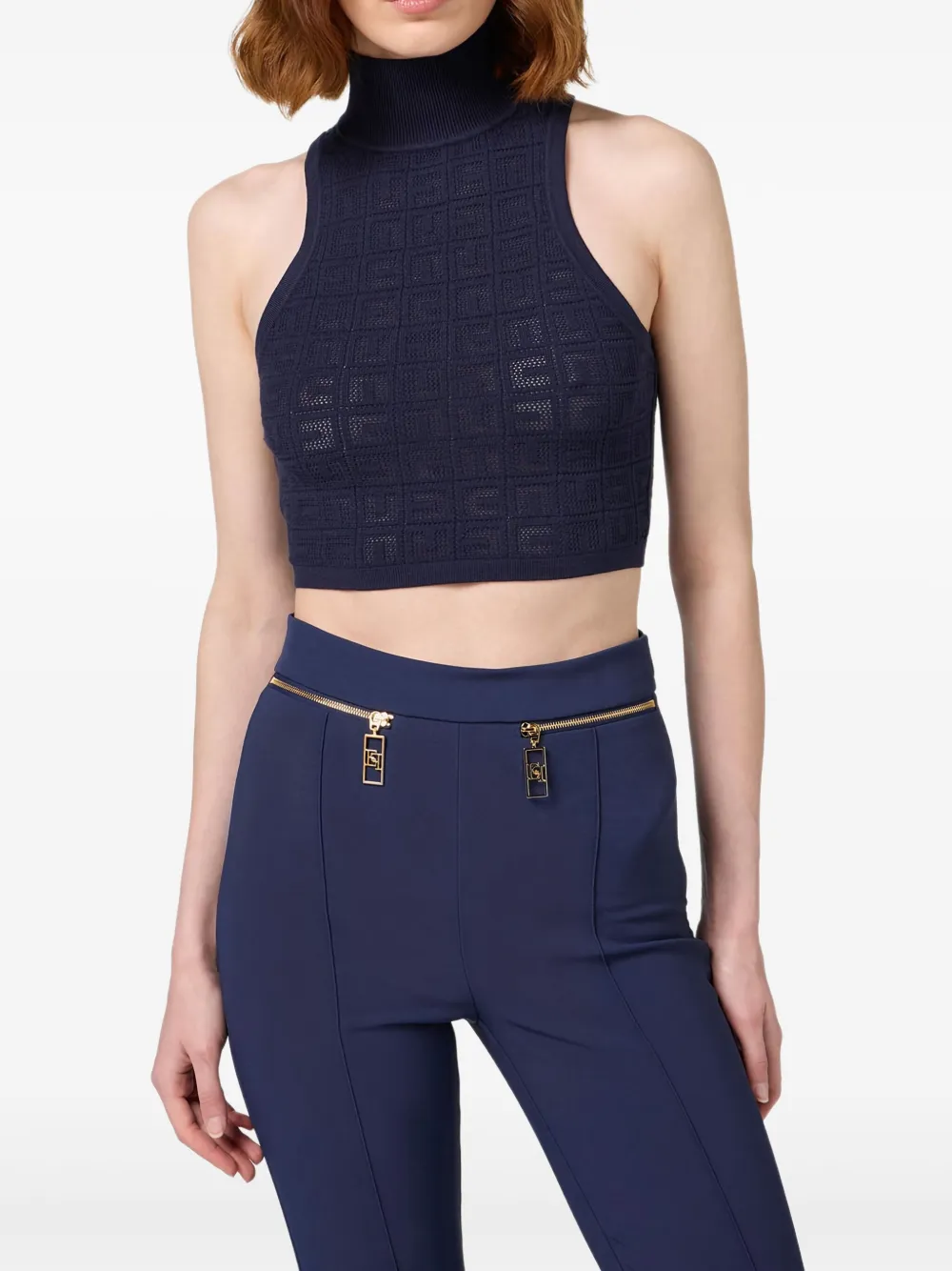 Elisabetta Franchi Mesh top met logo Zwart