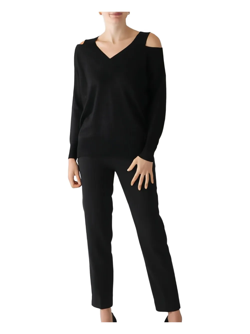 V-neck cold-shoulder sweater