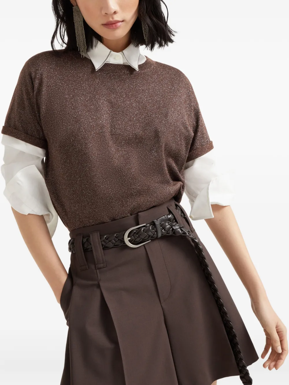 Brunello Cucinelli T-shirt met ronde hals Bruin