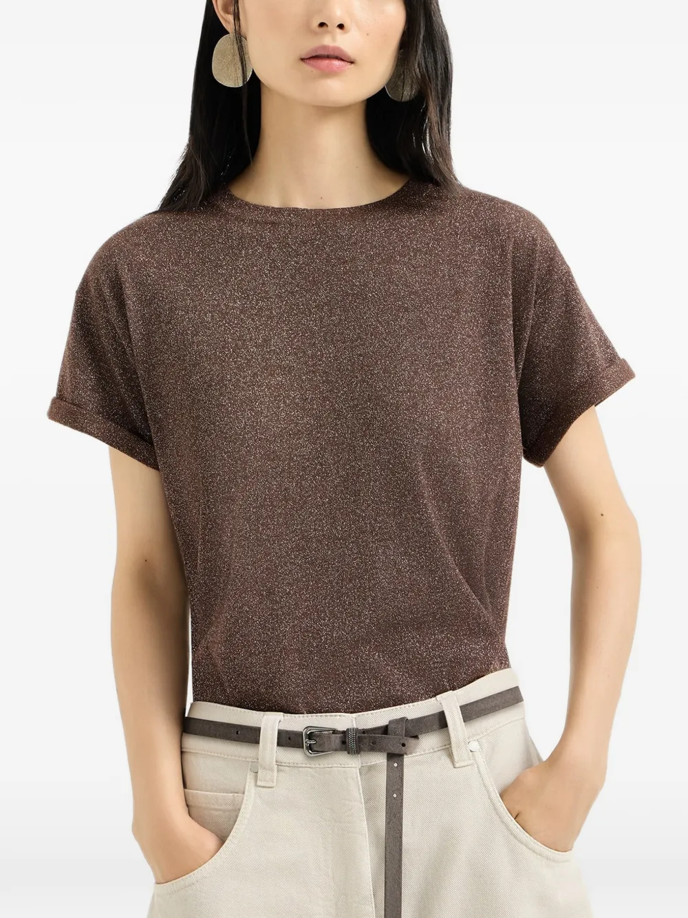 Brunello Cucinelli T-shirt met ronde hals Bruin
