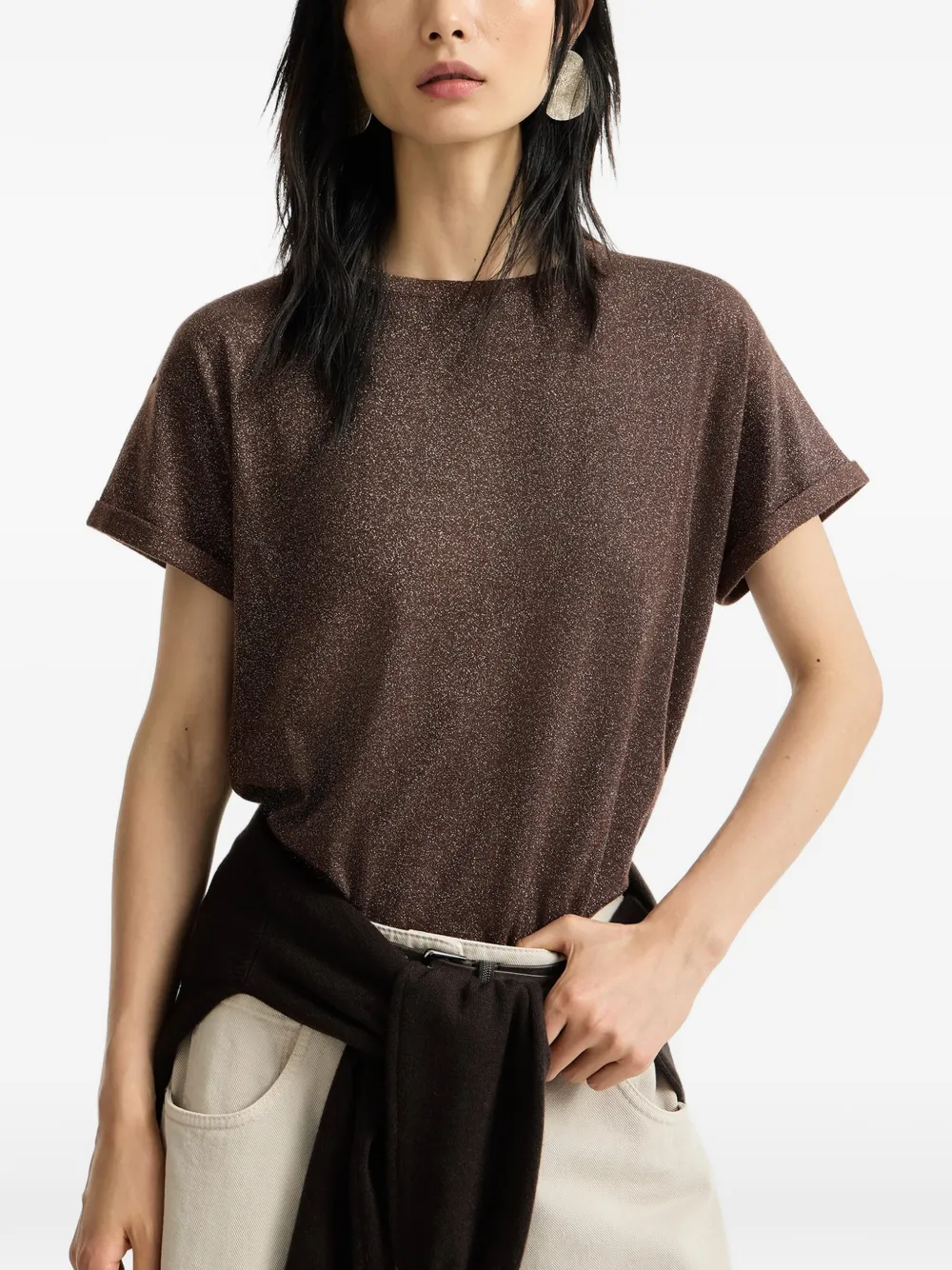 Brunello Cucinelli T-shirt met ronde hals Bruin