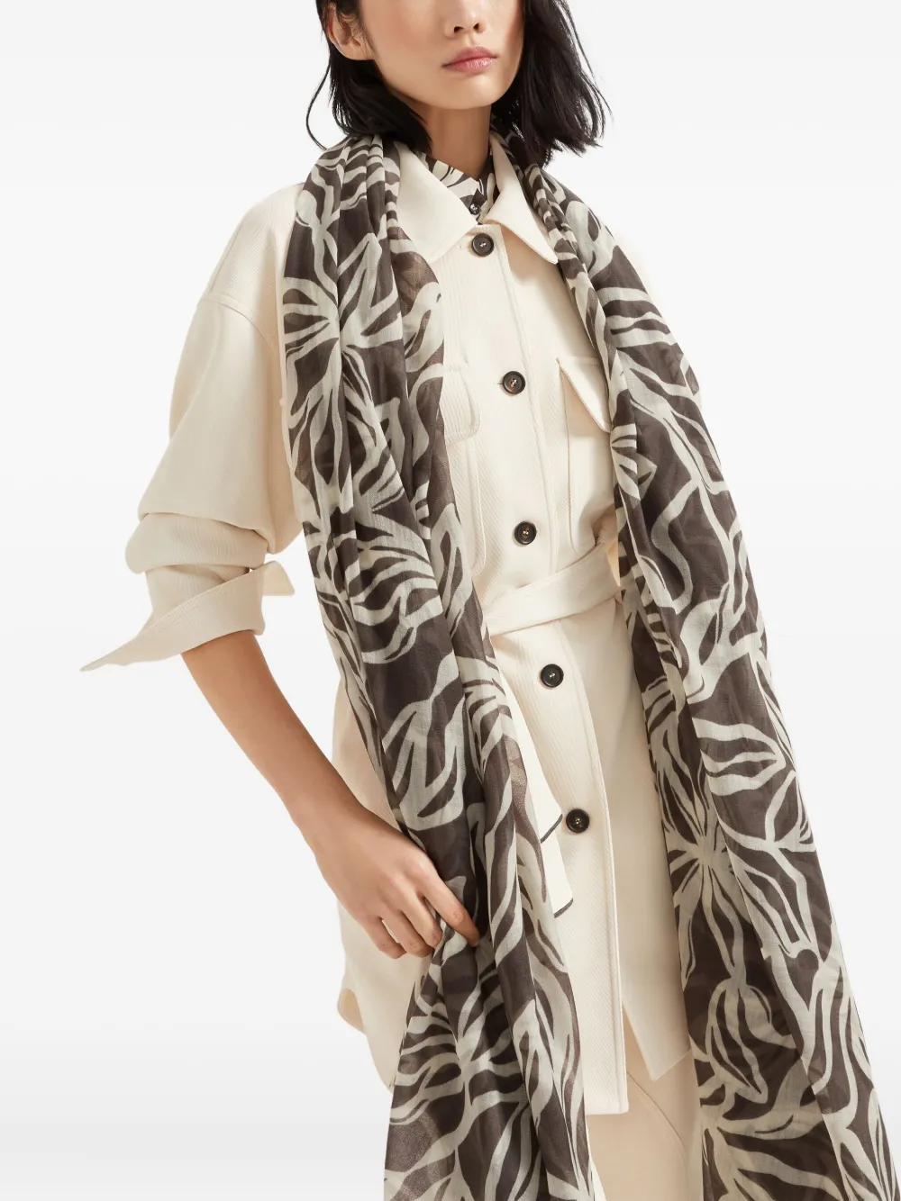 Brunello Cucinelli Sjaal met bloemenprint Bruin