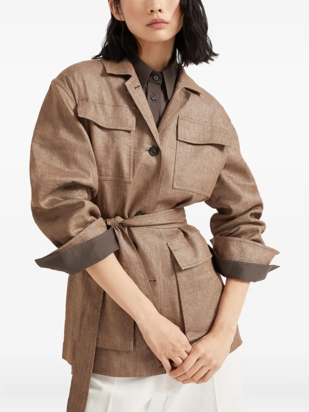 Brunello Cucinelli Jas met riem Bruin
