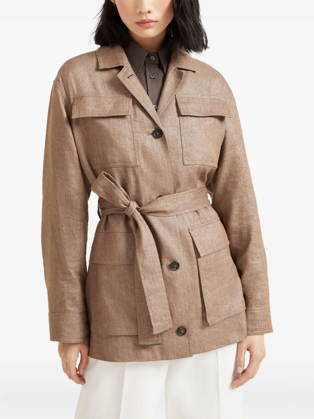 Brunello Cucinelli Jas met riem Bruin