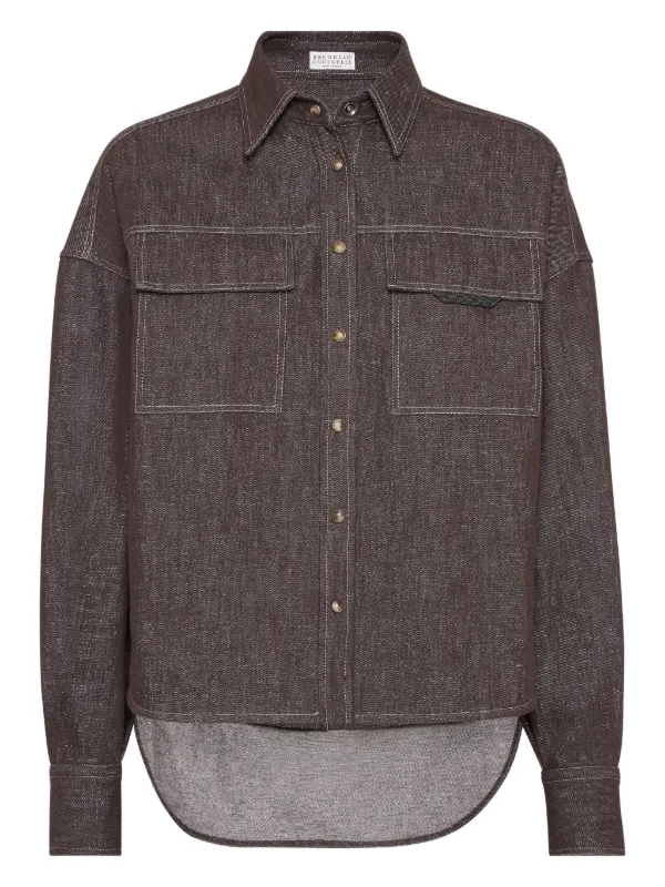 Brunello Cucinelli Contrast-lining Shirt in Brown
