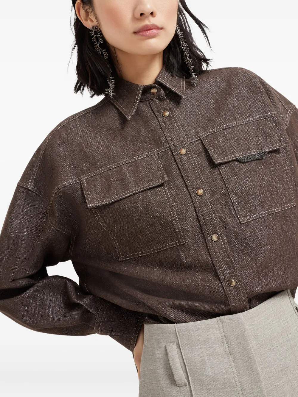 Brunello Cucinelli Blouse met contrasterende voering Bruin