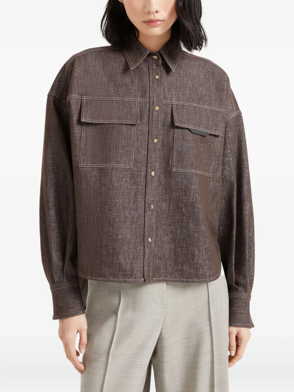 Brunello Cucinelli Blouse met contrasterende voering Bruin