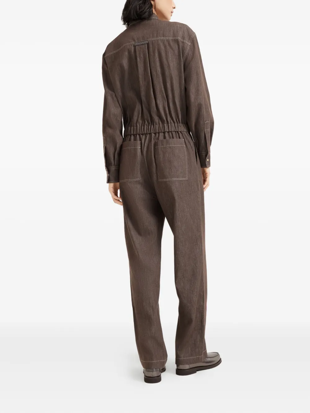 Brunello Cucinelli Katoenen denim jumpsuit Bruin