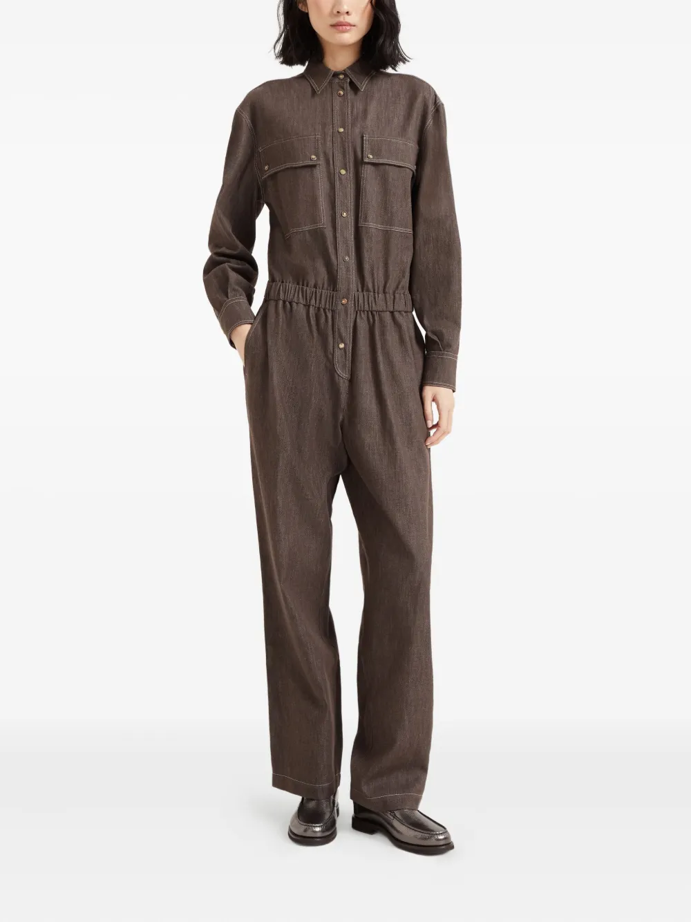 Brunello Cucinelli Katoenen denim jumpsuit Bruin