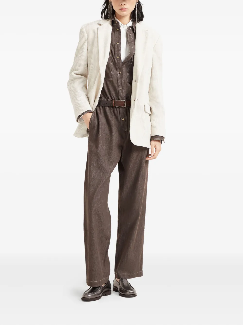 Brunello Cucinelli Katoenen denim jumpsuit - Bruin