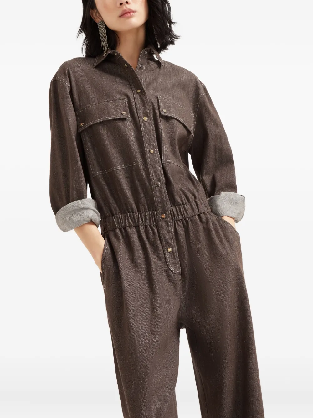 Brunello Cucinelli Katoenen denim jumpsuit Bruin