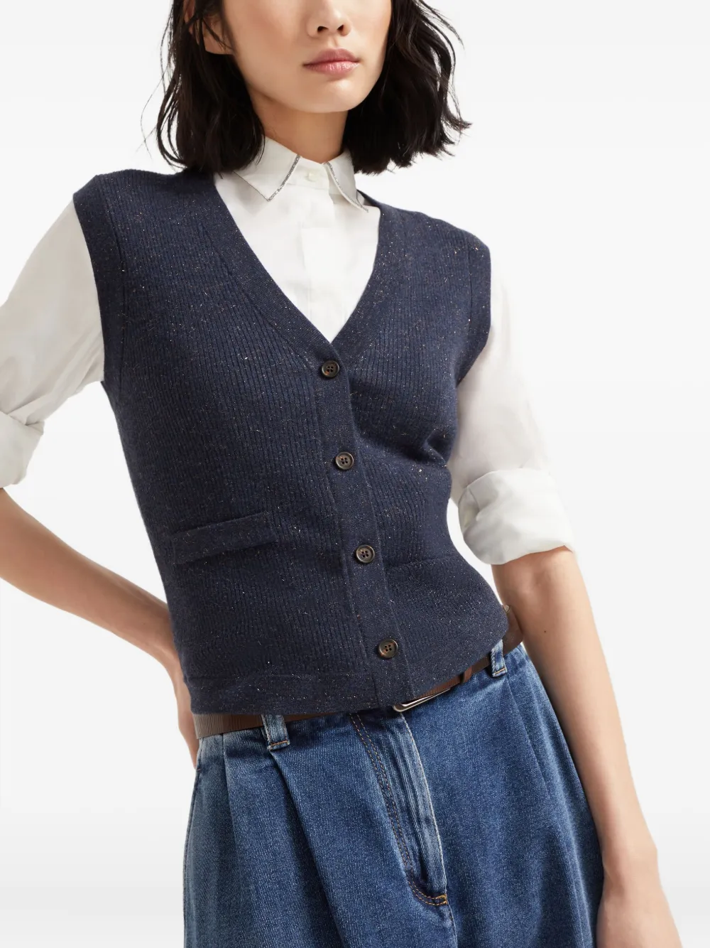 Brunello Cucinelli Button-down gilet Blauw