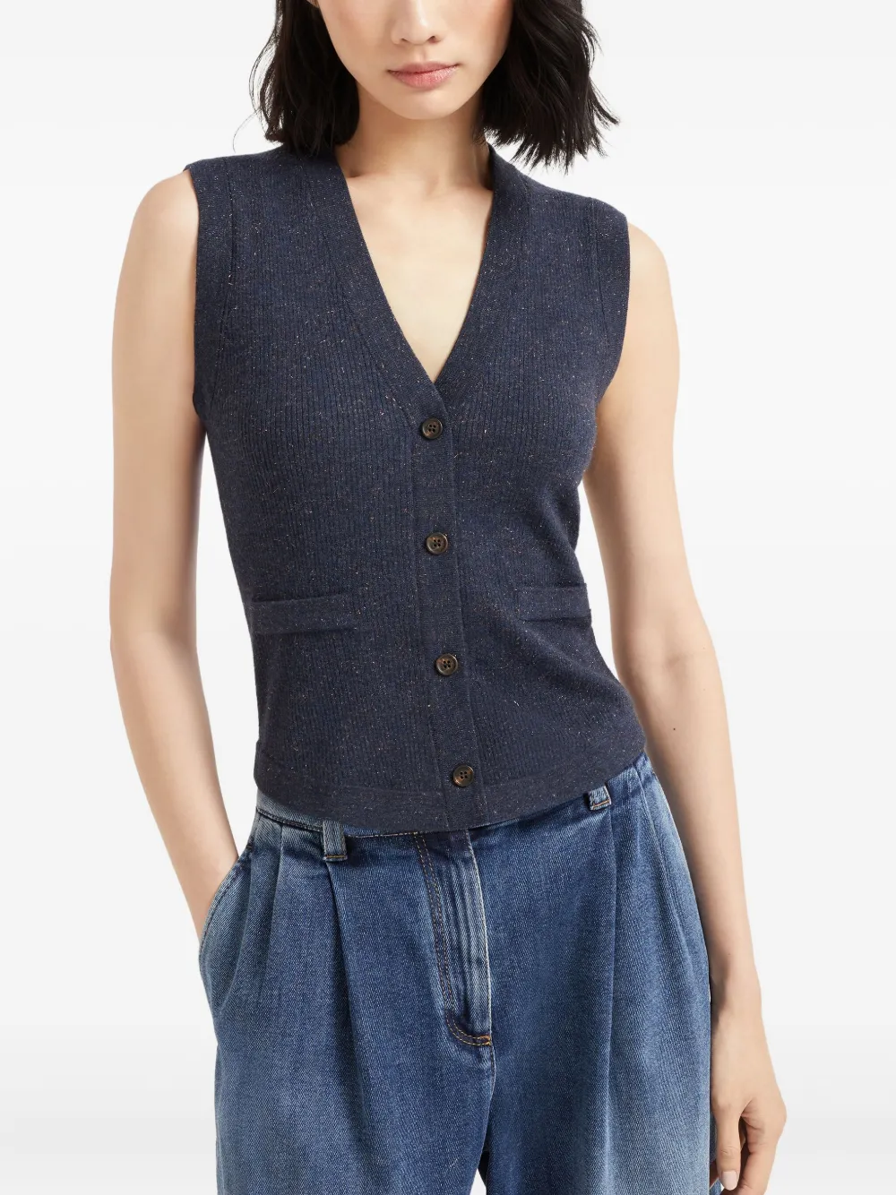 Brunello Cucinelli Button-down gilet Blauw