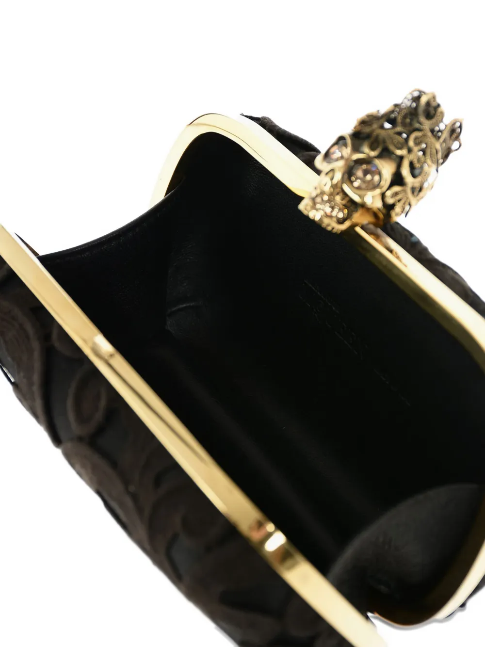 Alexander McQueen Clutch met doodskopsluiting en satijnen kant Zwart