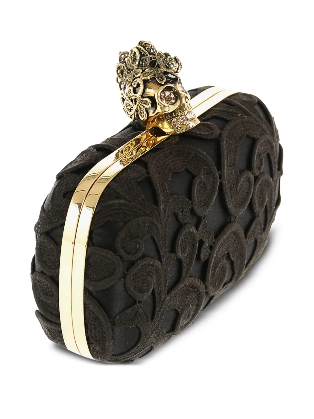 Alexander McQueen Clutch met doodskopsluiting en satijnen kant Zwart