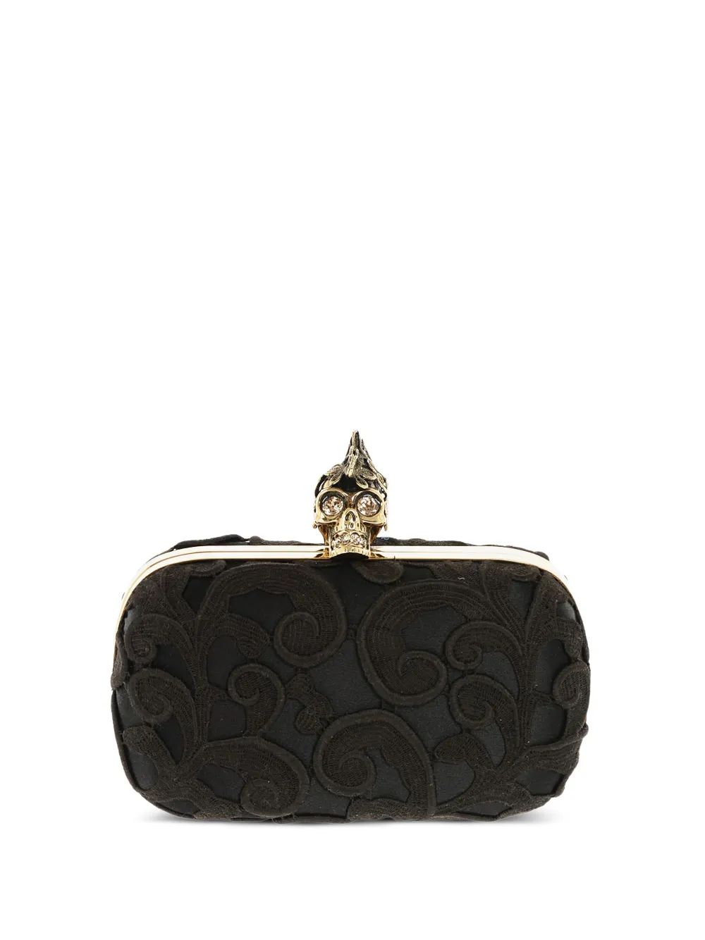 Alexander Mcqueen Skull-closure Satin-lace Clutch Bag