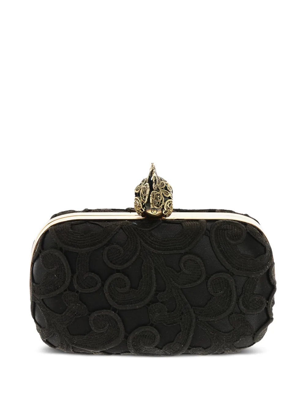 Alexander McQueen Clutch met doodskopsluiting en satijnen kant - Zwart